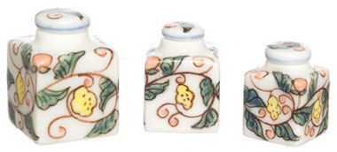 Dollhouse Miniature Hand painted Square Canister, Set Of 3